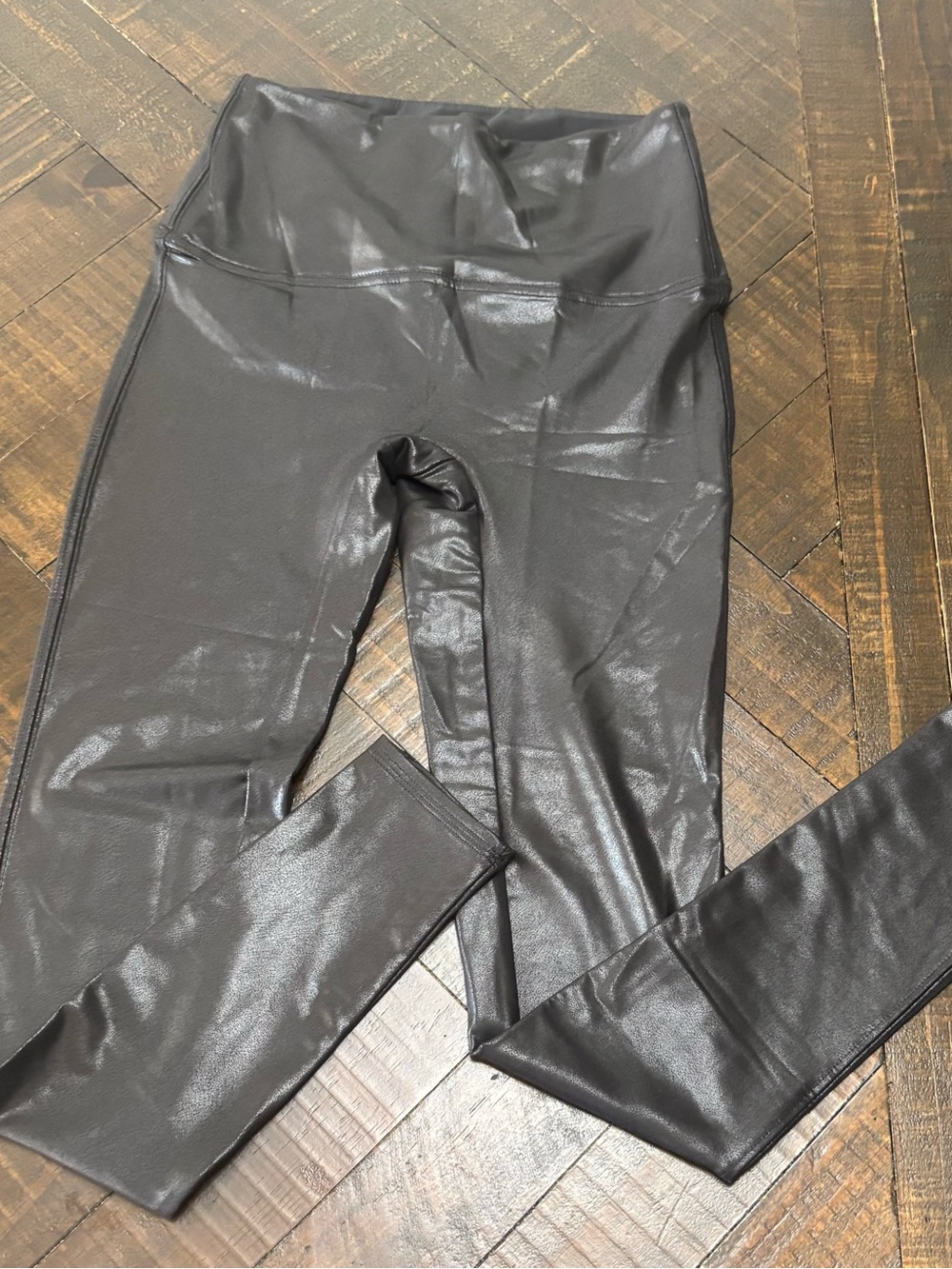 Spanx Black Faux Leather Leggings High Rise Size XS Black Shape-wear